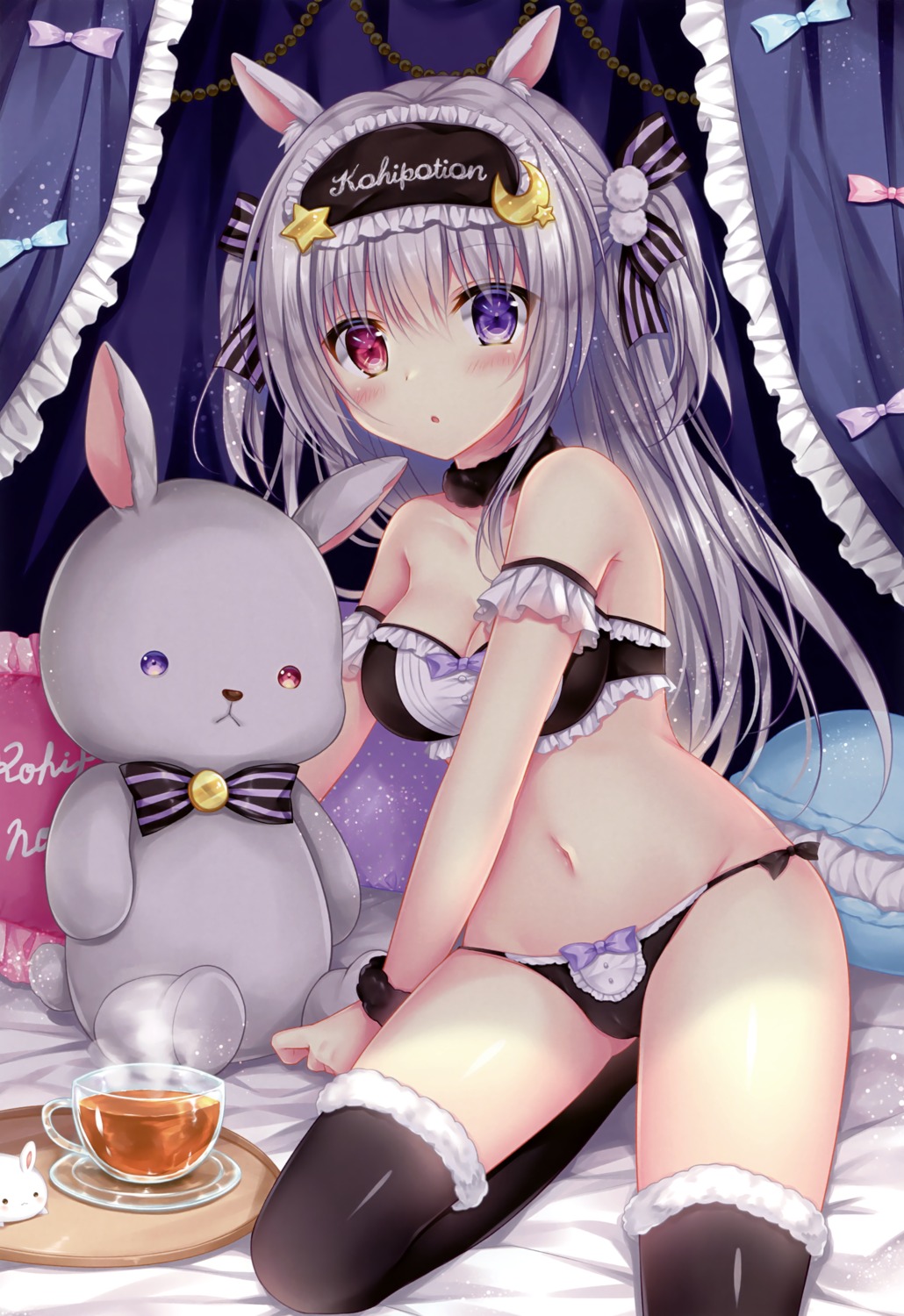 animal_ears bra bunny_ears cameltoe cleavage heterochromia kohinata_hoshimi pantsu thighhighs