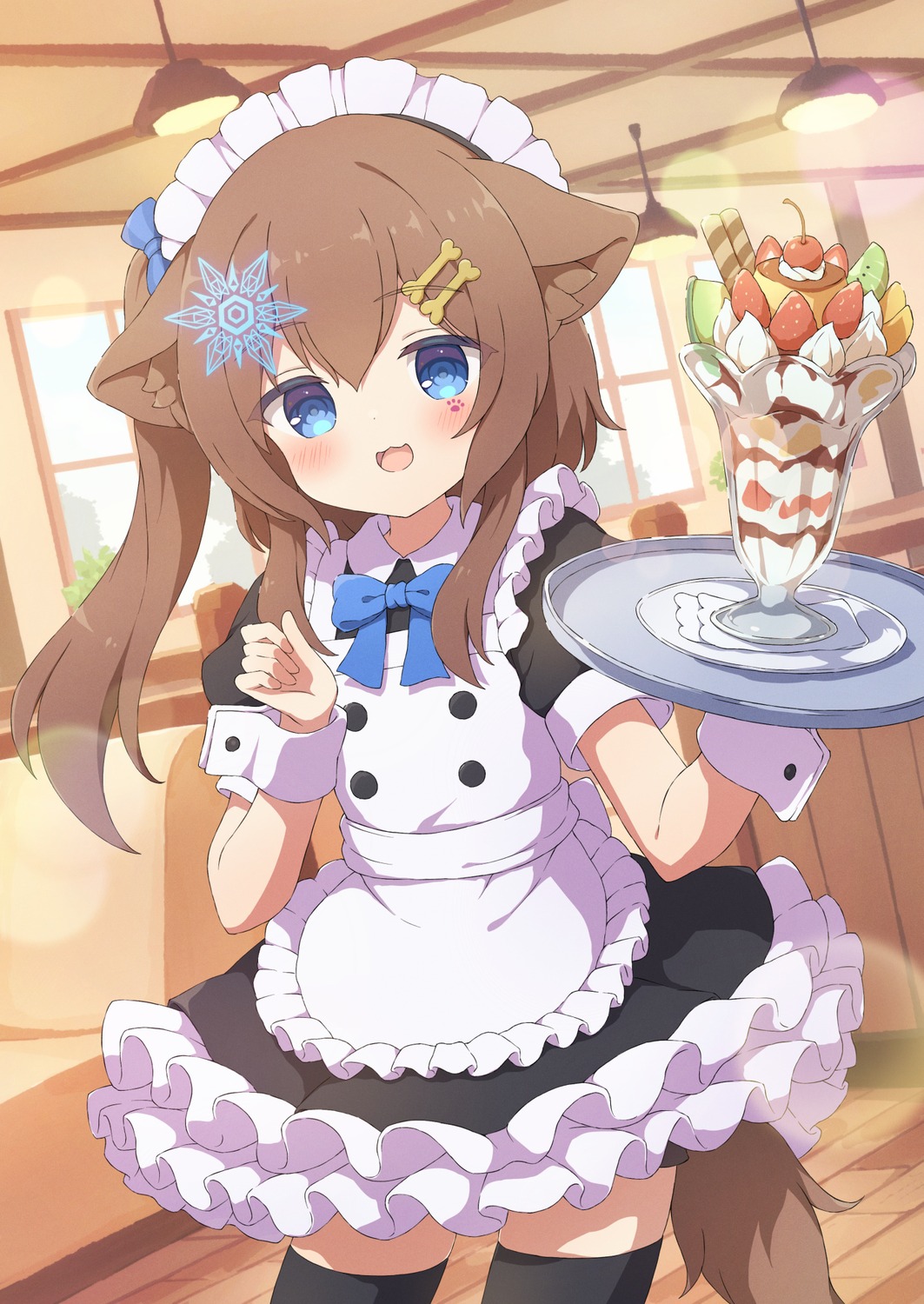 animal_ears maid nekomimi tail tattoo thighhighs tyakomes waitress