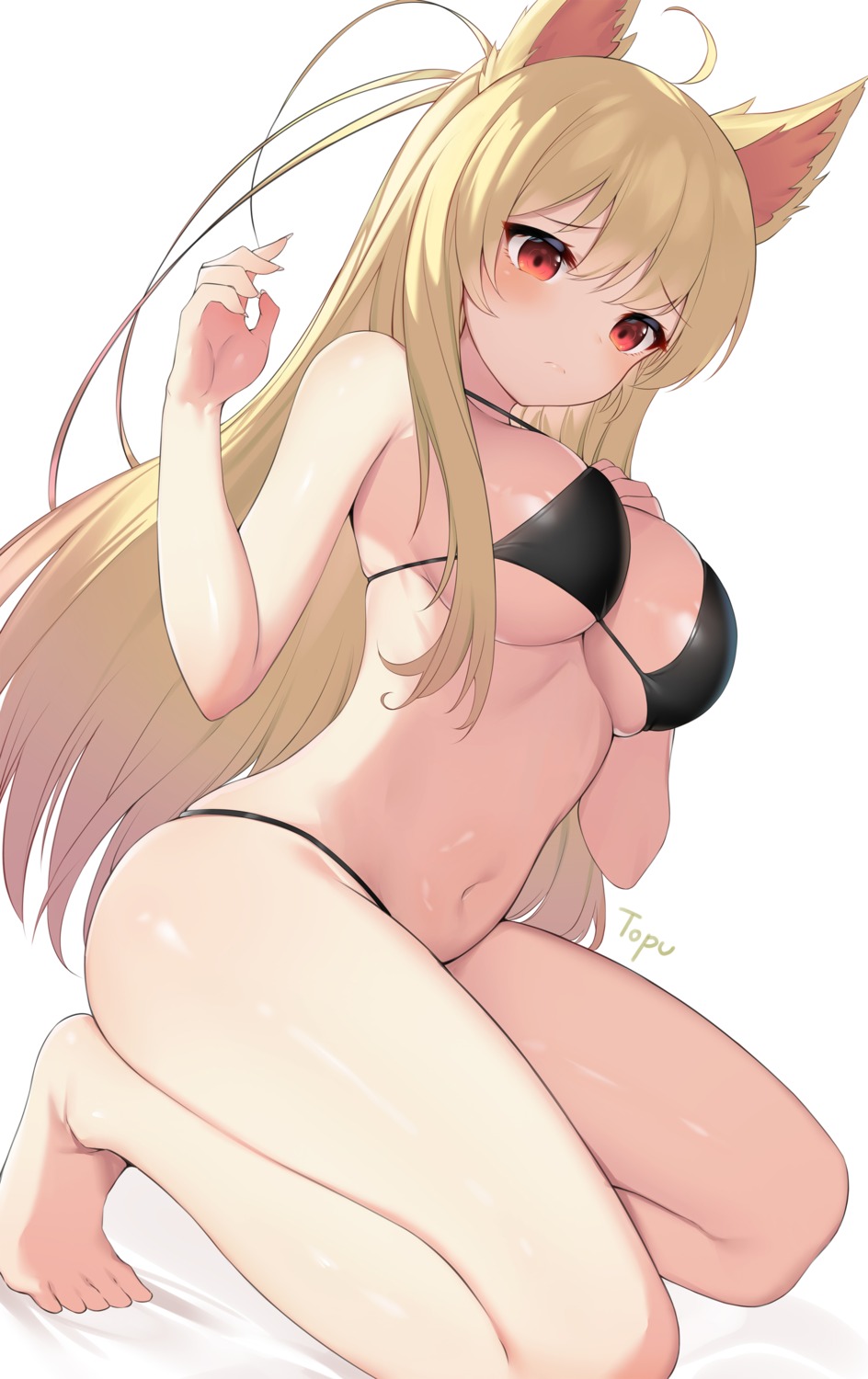 animal_ears bikini breast_hold swimsuits topu underboob