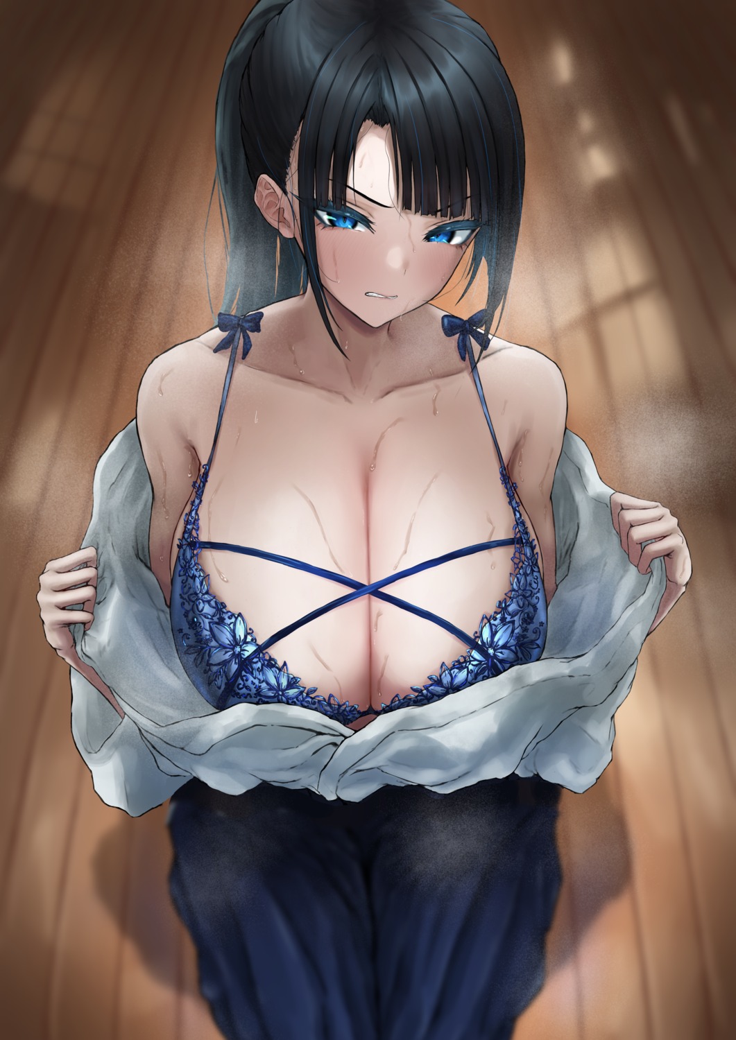 bra japanese_clothes open_shirt shaddoll_fusion undressing
