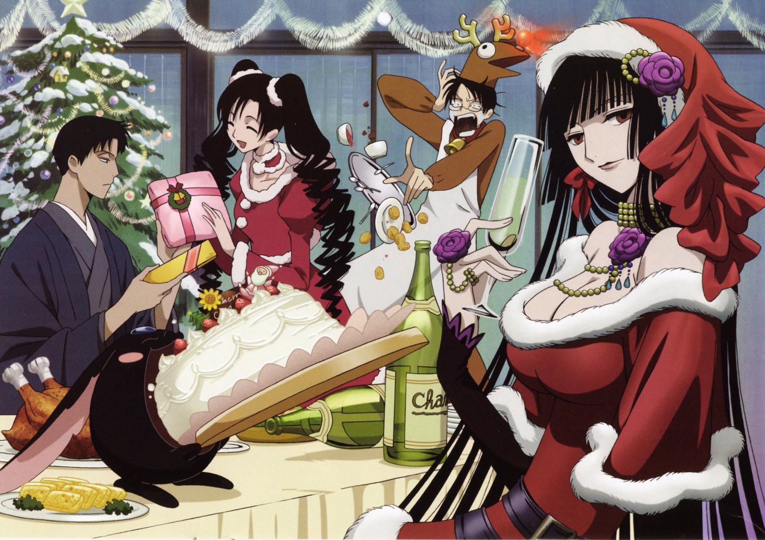 christmas cleavage doumeki_shizuka ichihara_yuuko kimono kunogi_himawari megane screening watanuki_kimihiro xxxholic