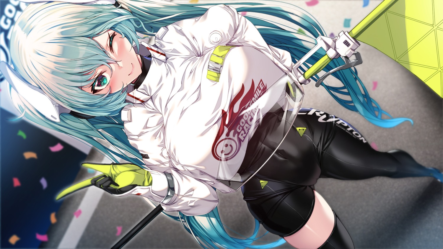 bodysuit cameltoe goodsmile_racing hatsune_miku headphones racing_miku thighhighs torisan vocaloid