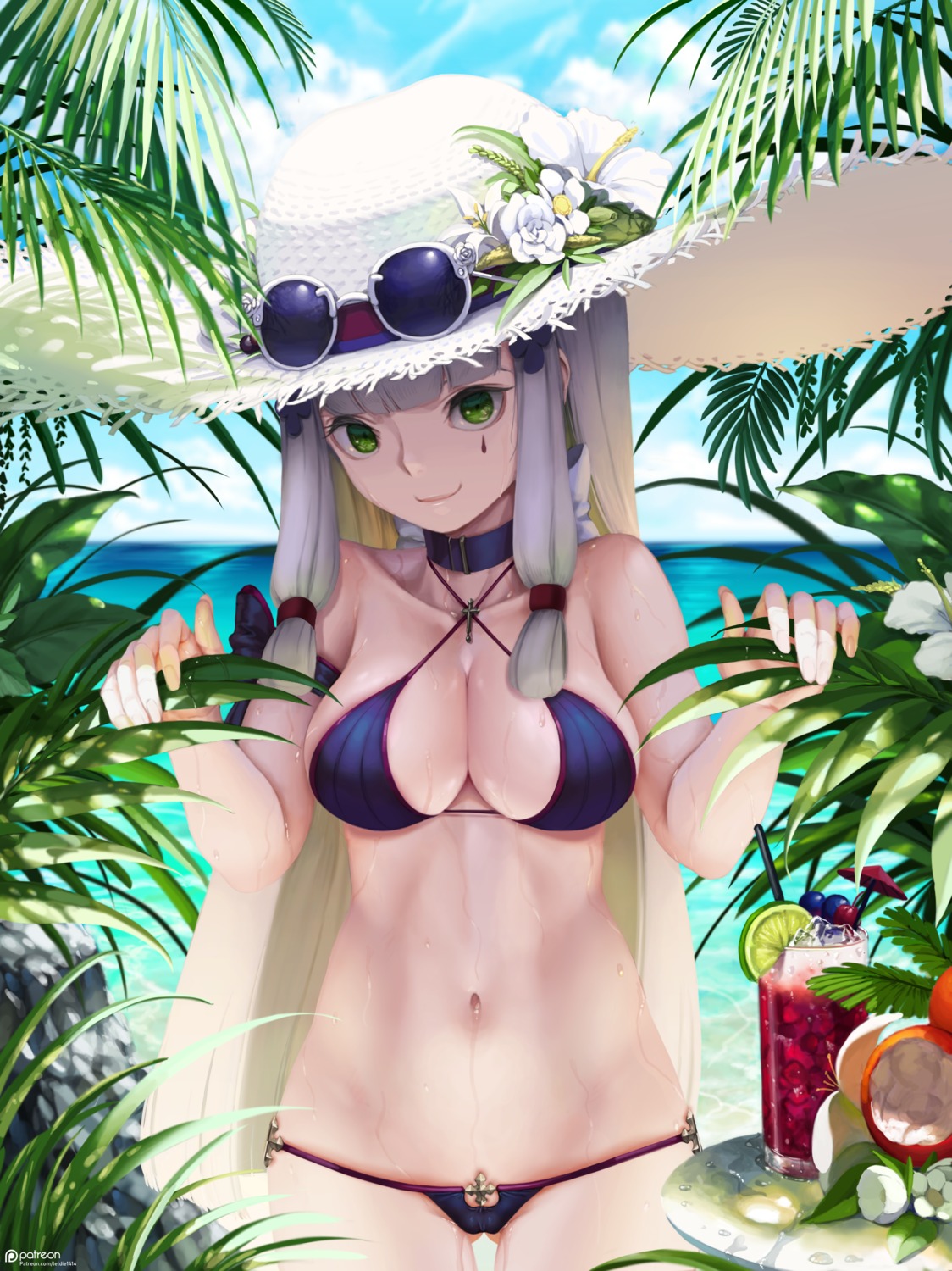 bikini cameltoe cleavage girls_frontline hk416_(girls_frontline) letdie1414 megane swimsuits wet