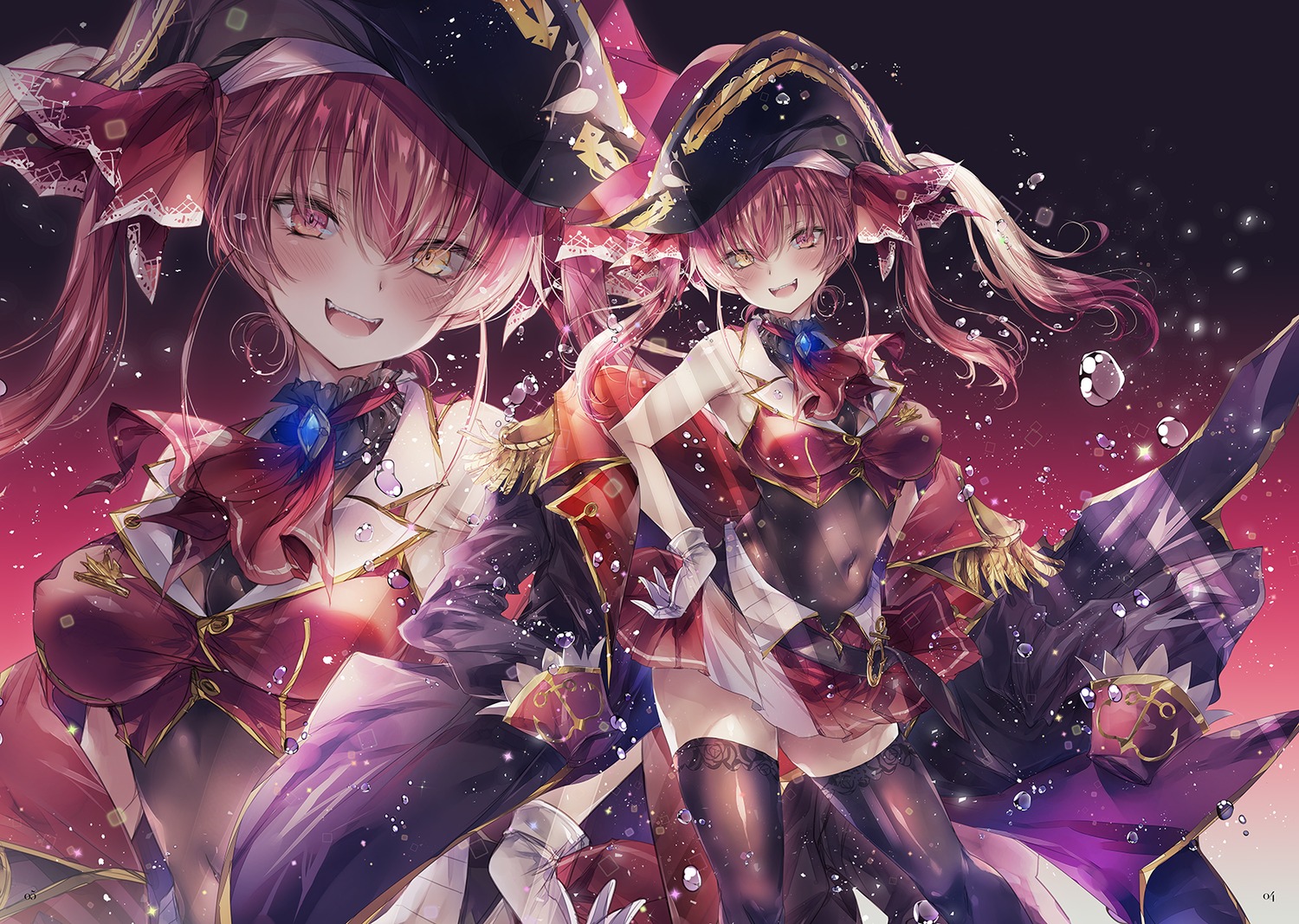 heterochromia hololive houshou_marine kobayashi_yuukou pirate thighhighs