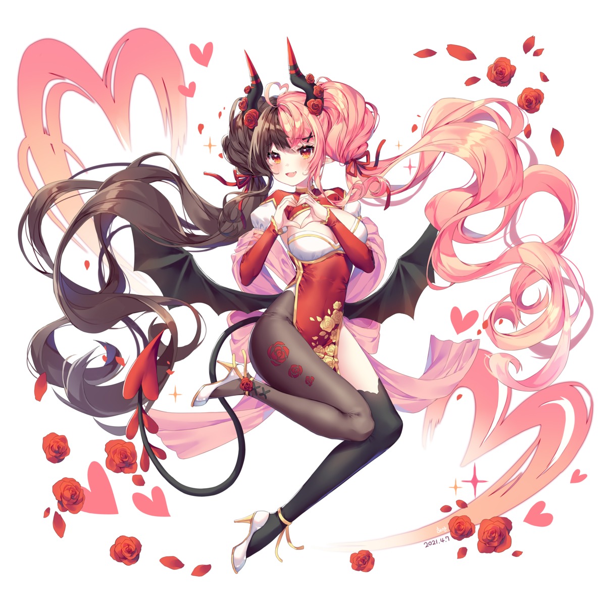 chinadress heels horns pointy_ears shiro_albino tail wings