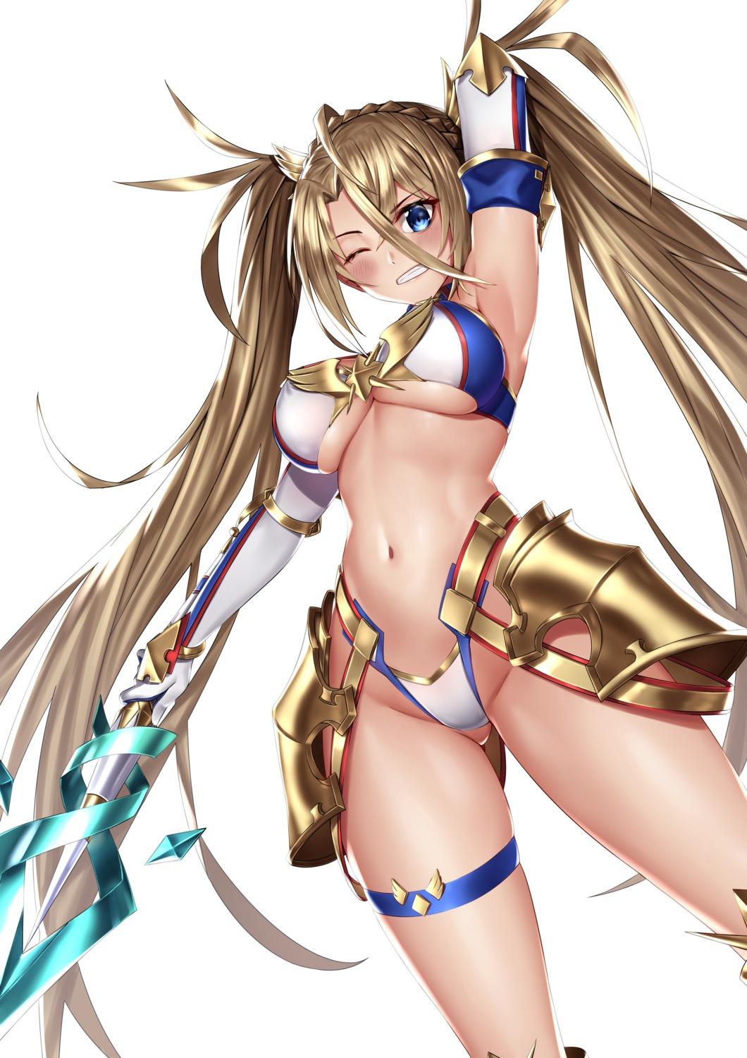 armor bikini_armor bradamante_(fate) fate/grand_order garter kai_(pixiv12466647) underboob weapon