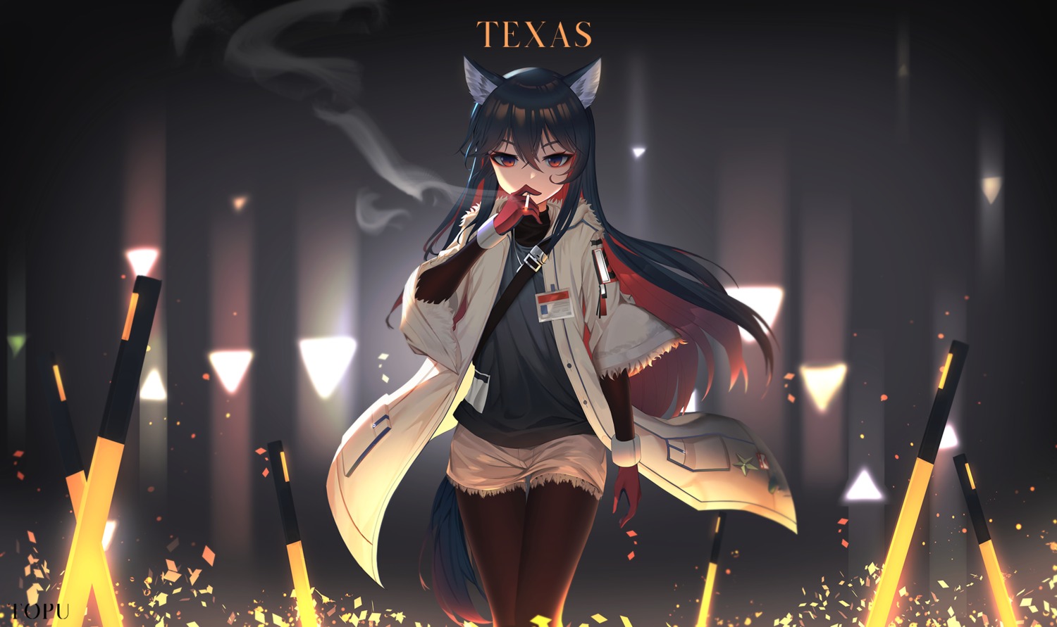 animal_ears arknights pantyhose smoking sword tagme texas_(arknights)