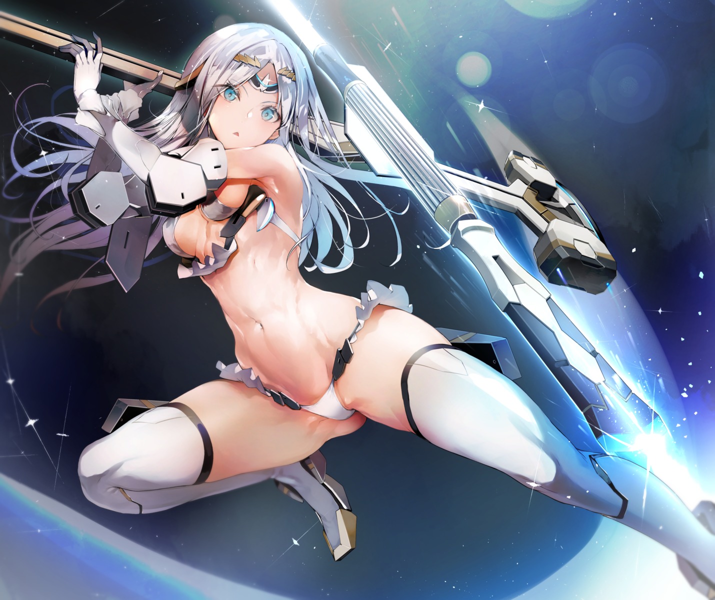 bikini_armor mecha_musume nishiide_kengorou thighhighs weapon