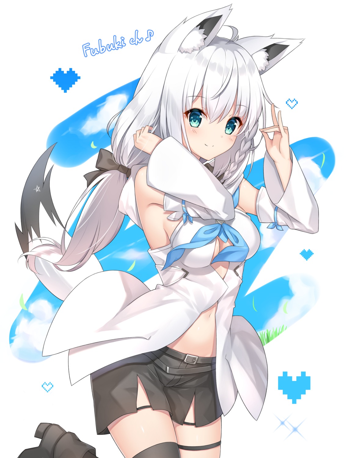 animal_ears cleavage garter heels hololive hololive_gamers kitsune shirakami_fubuki tail takeg05 thighhighs