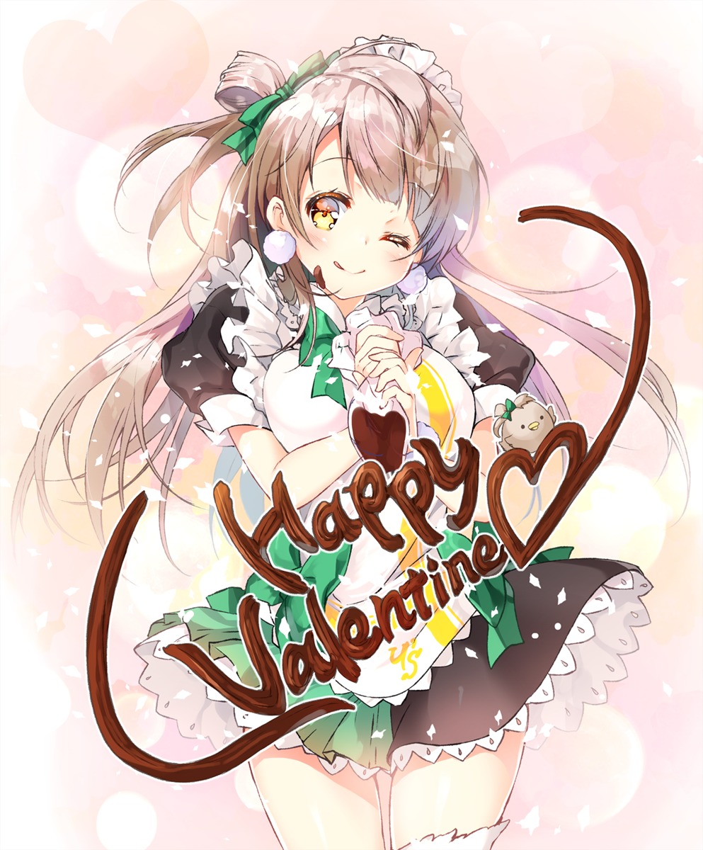 cream love_live! maid minami_kotori miwabe_sakura thighhighs valentine