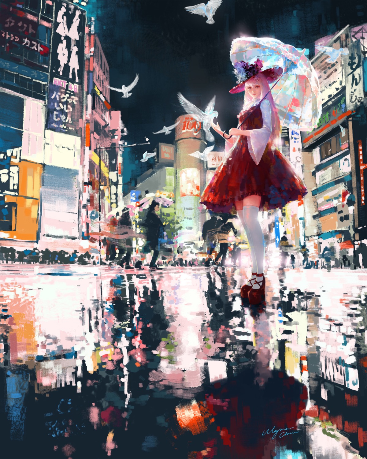 dress heels thighhighs umbrella wayne_chan