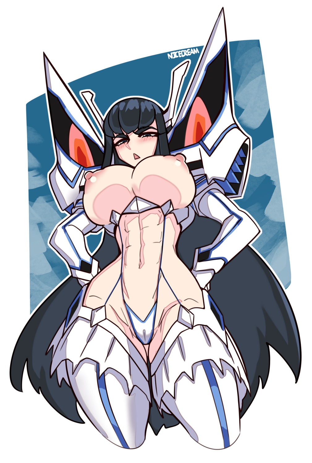 armor bikini_armor breasts cameltoe junketsu kill_la_kill kiryuuin_satsuki nicecream nipples no_bra thighhighs