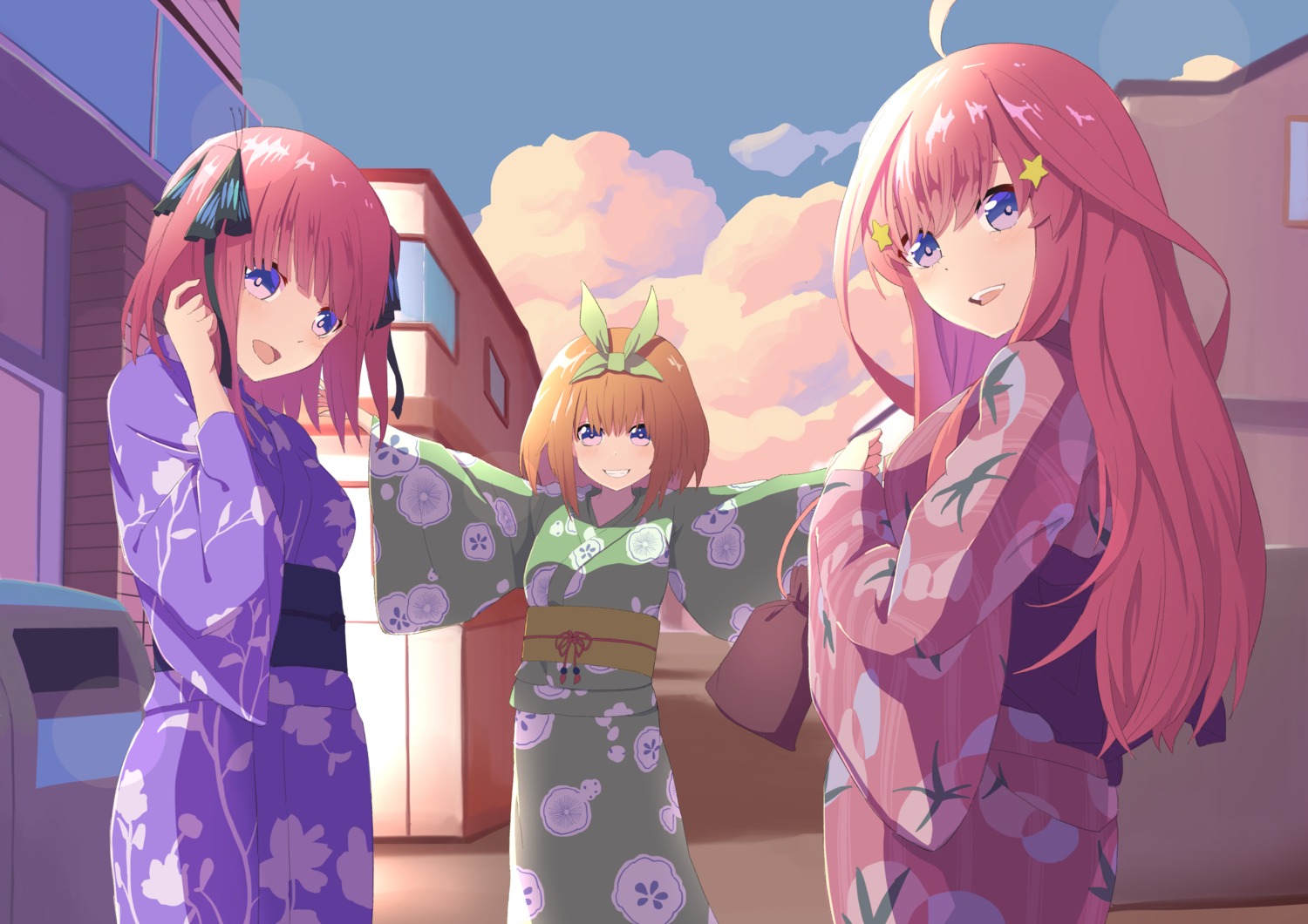 5-toubun_no_hanayome nakano_itsuki nakano_nino nakano_yotsuba yasuba_yuuichi yukata