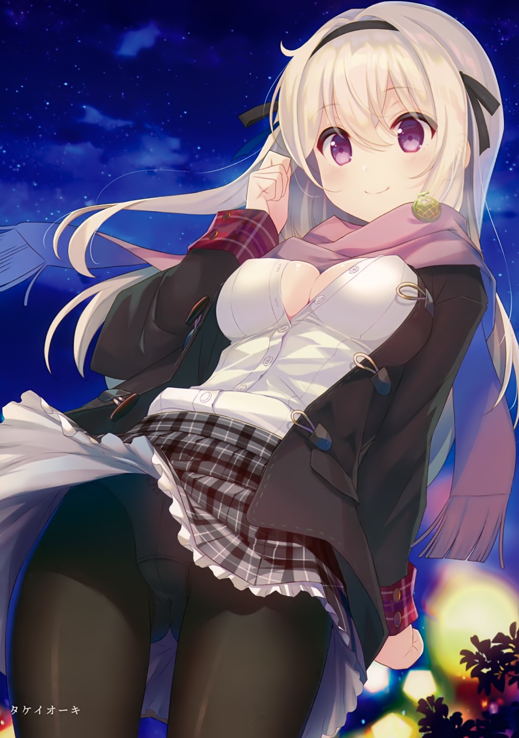 cleavage no_bra open_shirt pantsu pantyhose seifuku skirt_lift takei_ooki