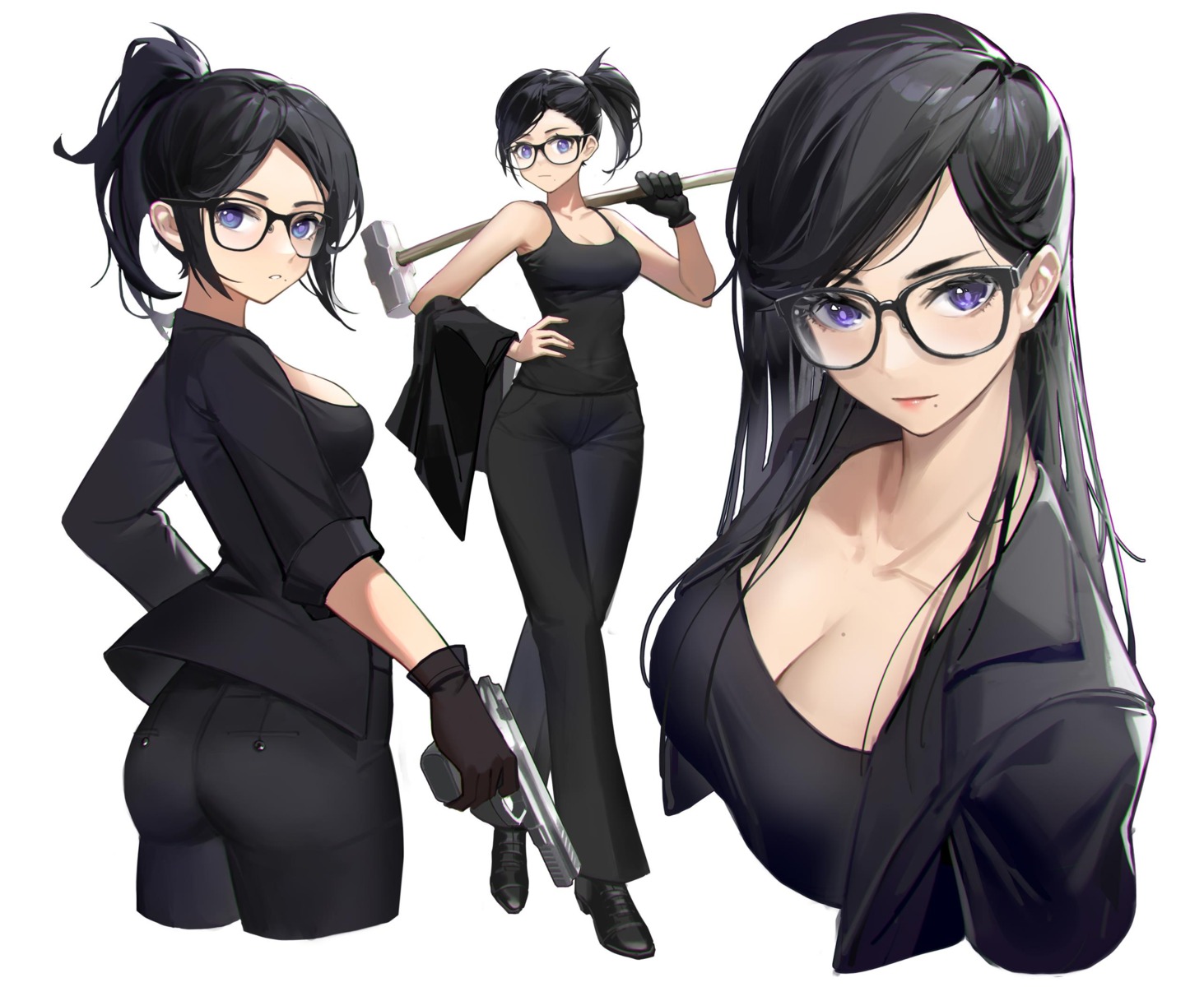 ass business_suit cleavage gun megane meinoss minakata_hizuru summertime_render weapon