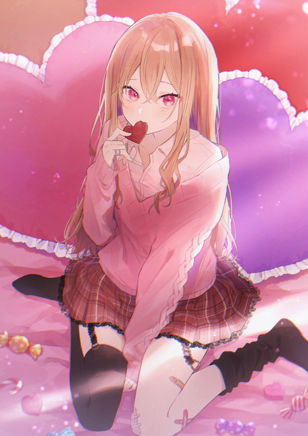 bandaid dress_shirt necojishi stockings sweater thighhighs valentine