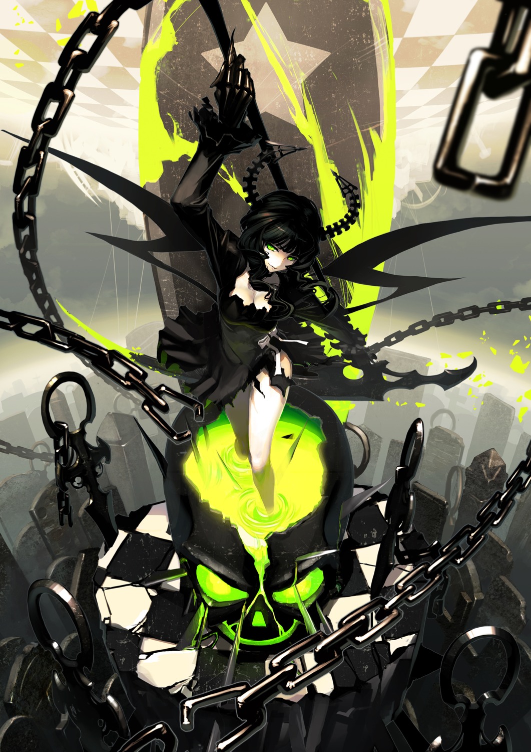 black_rock_shooter dead_master horns torn_clothes tsunekun vocaloid