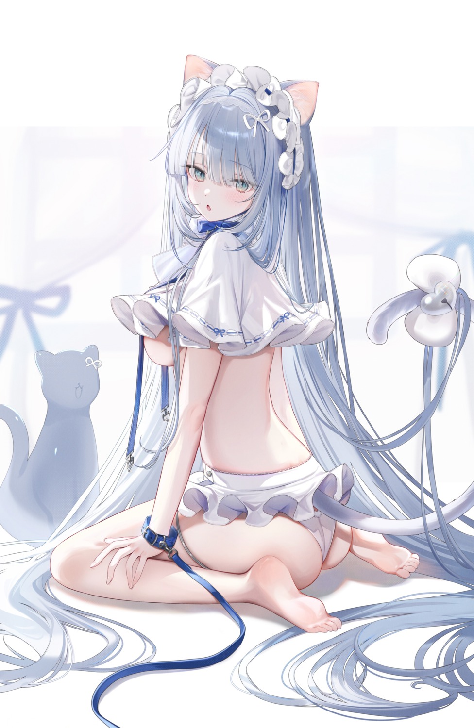 animal_ears ass detexted feet garter kuma_daigorou nekomimi no_bra pantsu photoshop tail thong