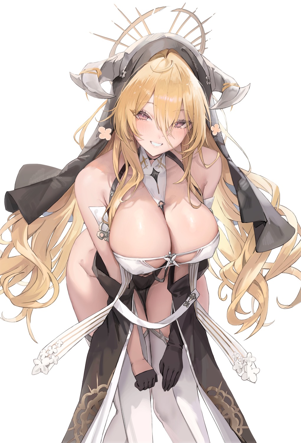 azur_lane erect_nipples freng horns implacable_(azur_lane) no_bra nopan nun thighhighs