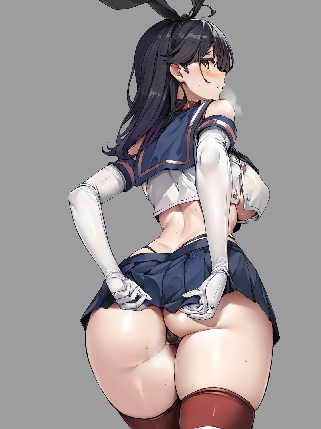 animal_ears ass cameltoe cosplay kantai_collection no_bra pantsu seifuku shimakaze_(kancolle) skirt_lift stockings thighhighs thong torisan underboob ushio_(kancolle)