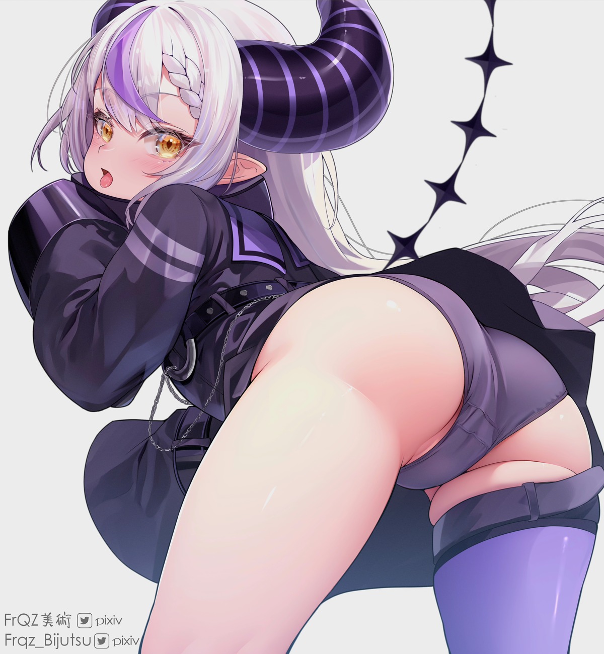 ass averageartist garter hololive horns la+_darknesss loli pantsu pointy_ears skirt_lift tail thighhighs