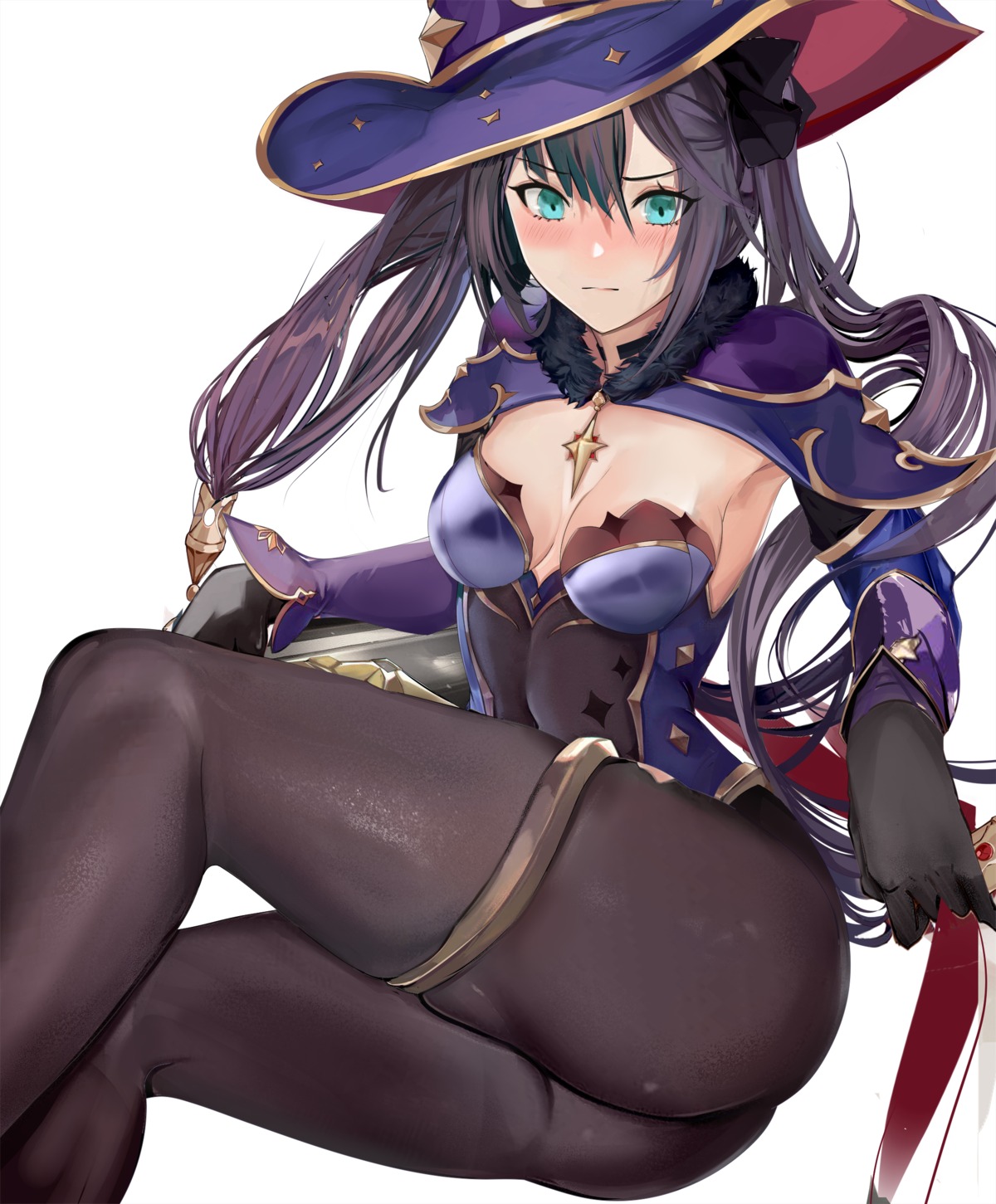 ass cleavage garter genshin_impact misako mona_megistus no_bra pantyhose witch