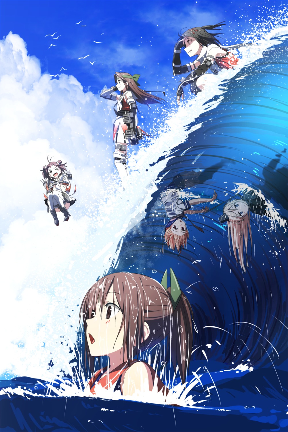 bodysuit heels i-401_(kancolle) i-58_(kancolle) jintsuu_(kancolle) kantai_collection kinosuke naka_(kancolle) seifuku sendai_(kancolle) thighhighs u-511 wet