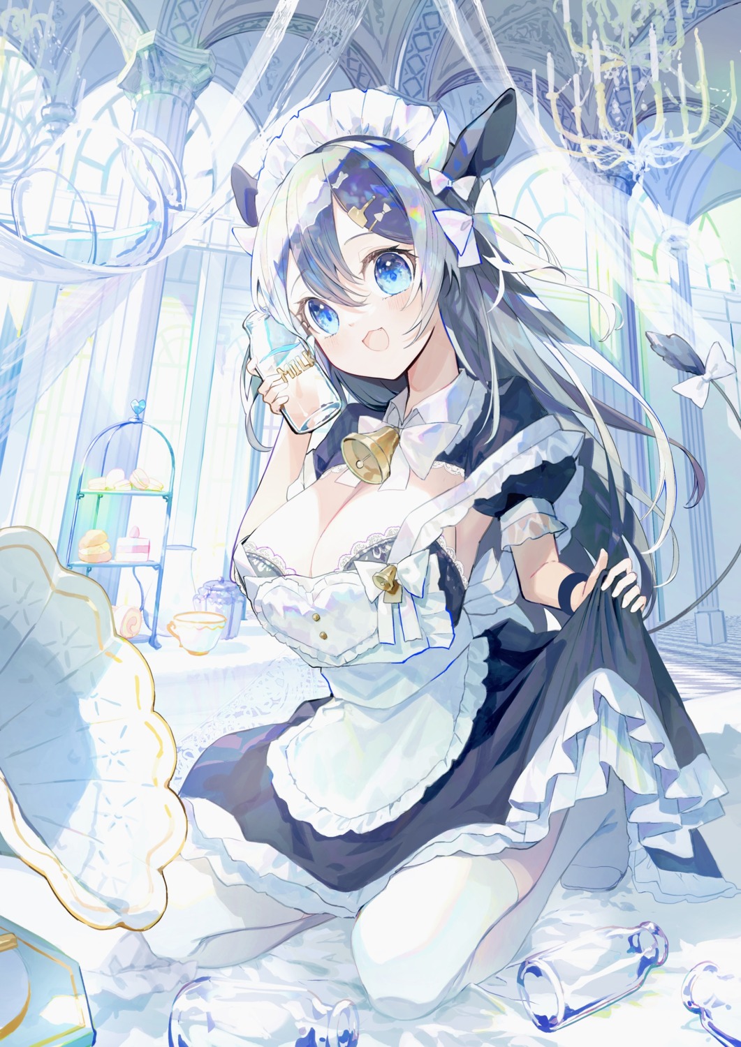 animal_ears bra horns maid negimapurinn skirt_lift tail thighhighs