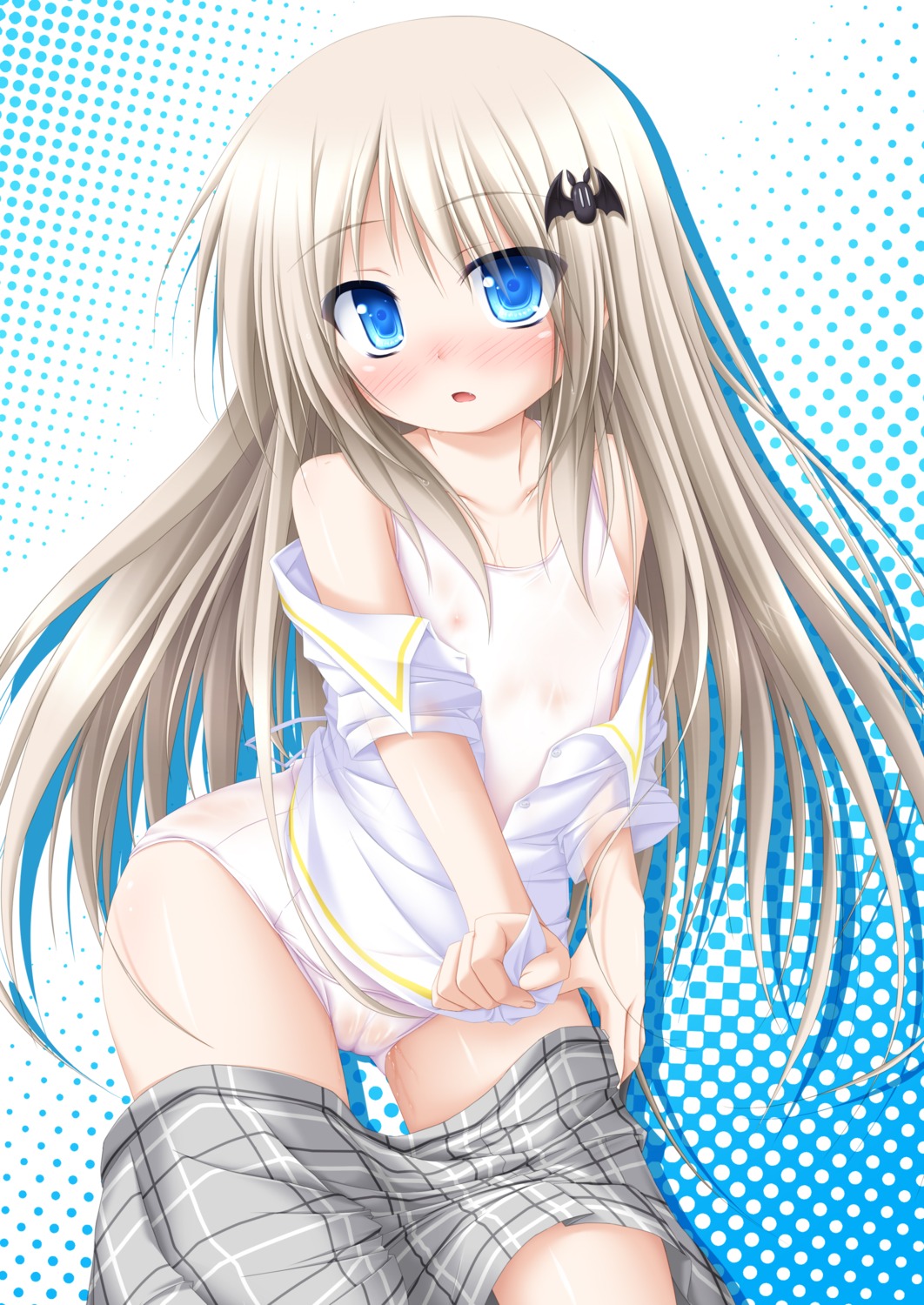 cameltoe erect_nipples little_busters! loli mizunoe_kotaru noumi_kudryavka open_shirt pussy_juice school_swimsuit see_through swimsuits undressing