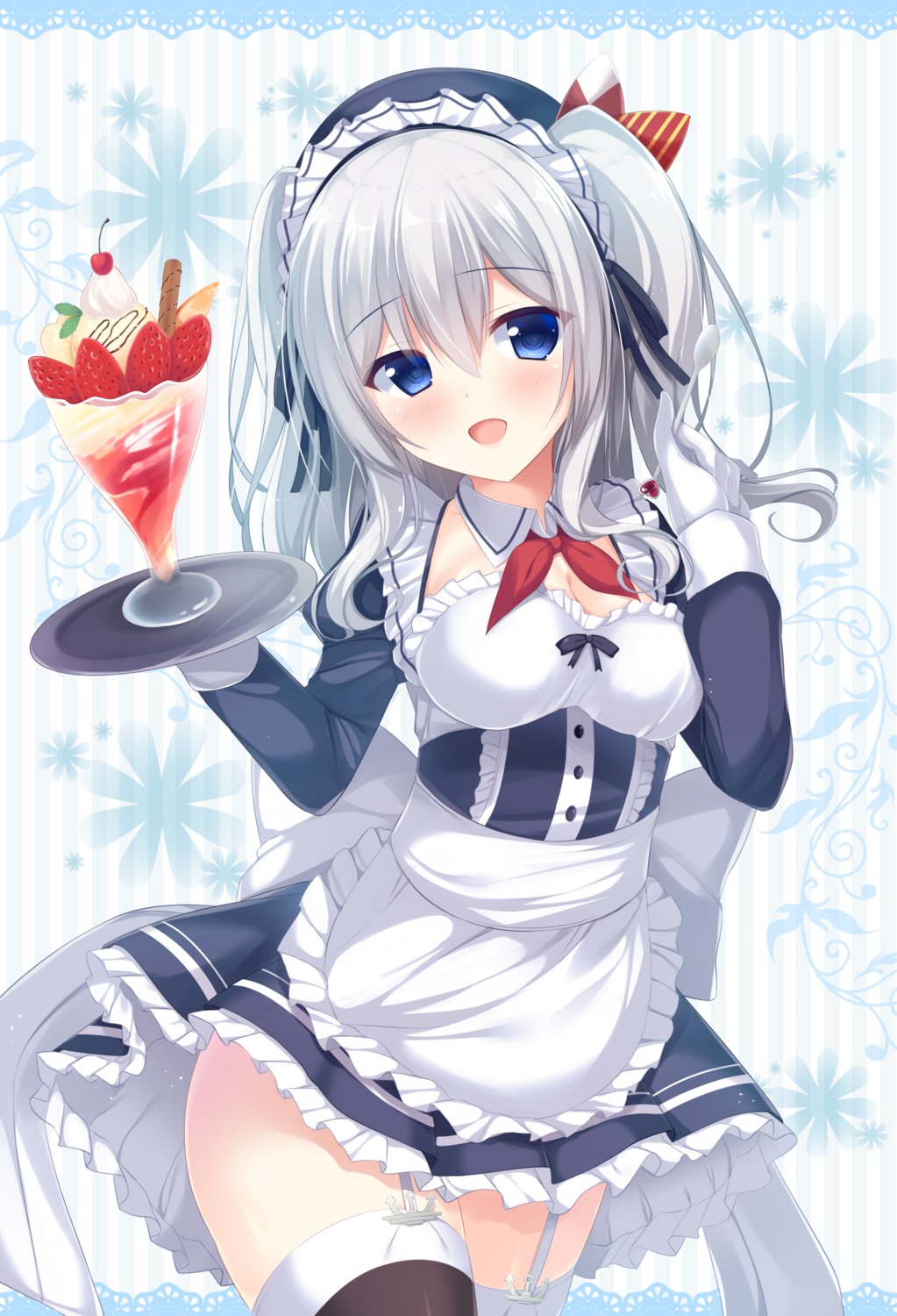 cleavage kantai_collection kashima_(kancolle) maid stockings thighhighs tomoo