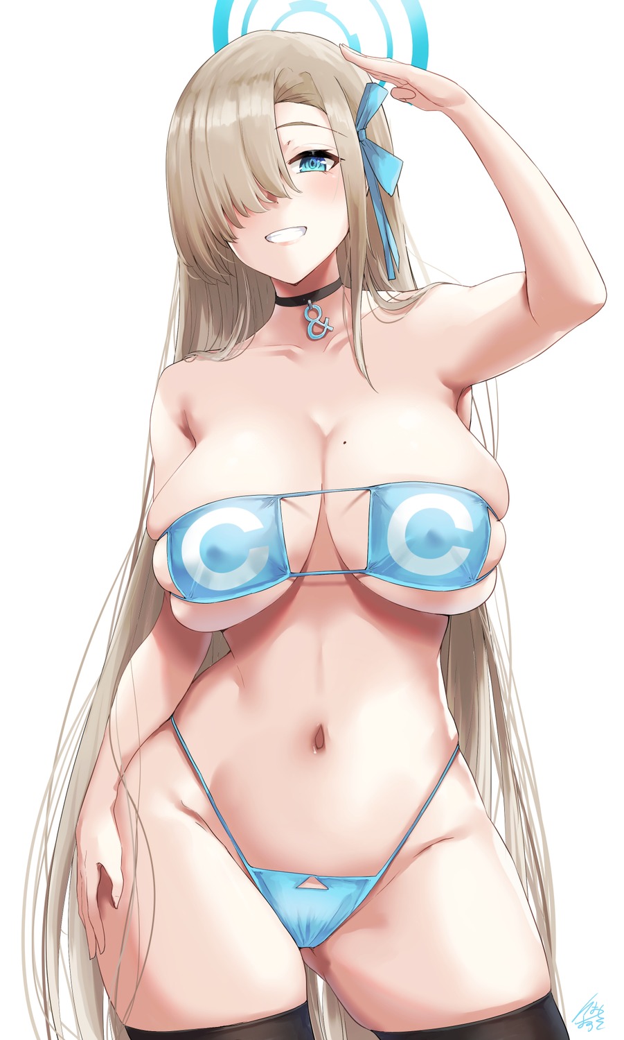 bikini blue_archive erect_nipples halo ibara_azuki ichinose_asuna swimsuits thighhighs