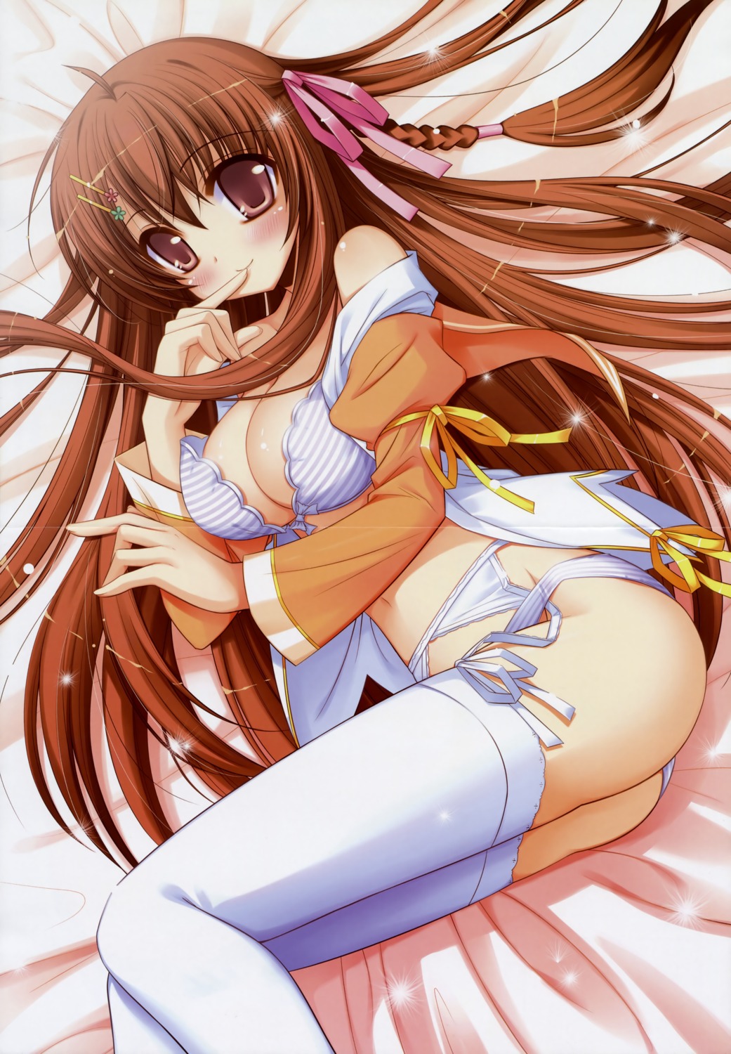 ass bra cleavage crease garter_belt ichinose_yuuka inugahora_an open_shirt pantsu stockings thighhighs tsunagaru★bangle