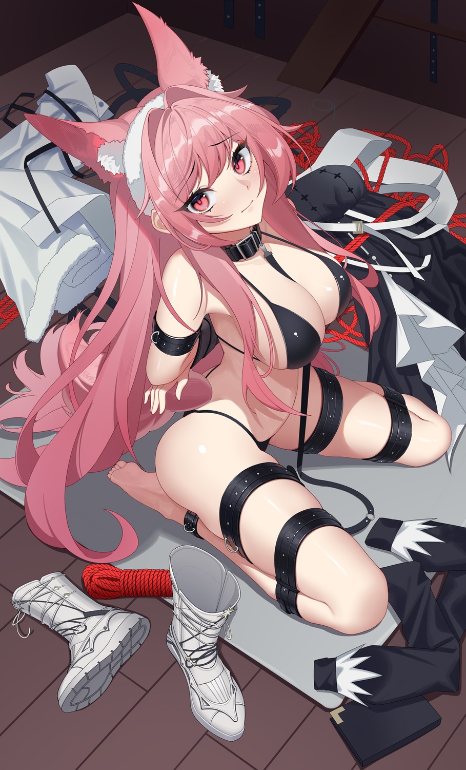 animal_ears arknights bondage bra pantsu pozyomka_(arknights) qianshibu