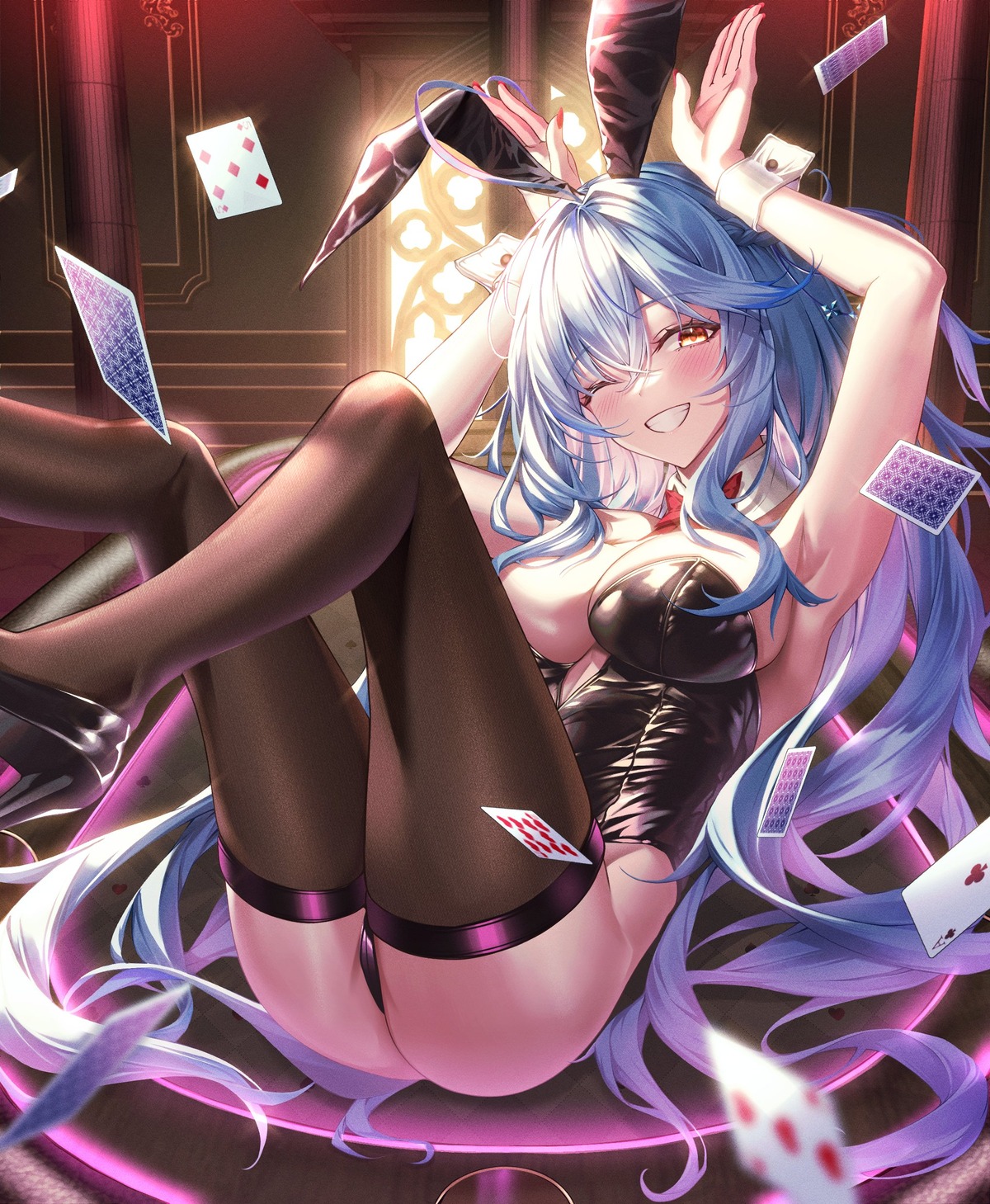 animal_ears bratja bunny_ears bunny_girl heels hololive no_bra stockings thighhighs yukihana_lamy