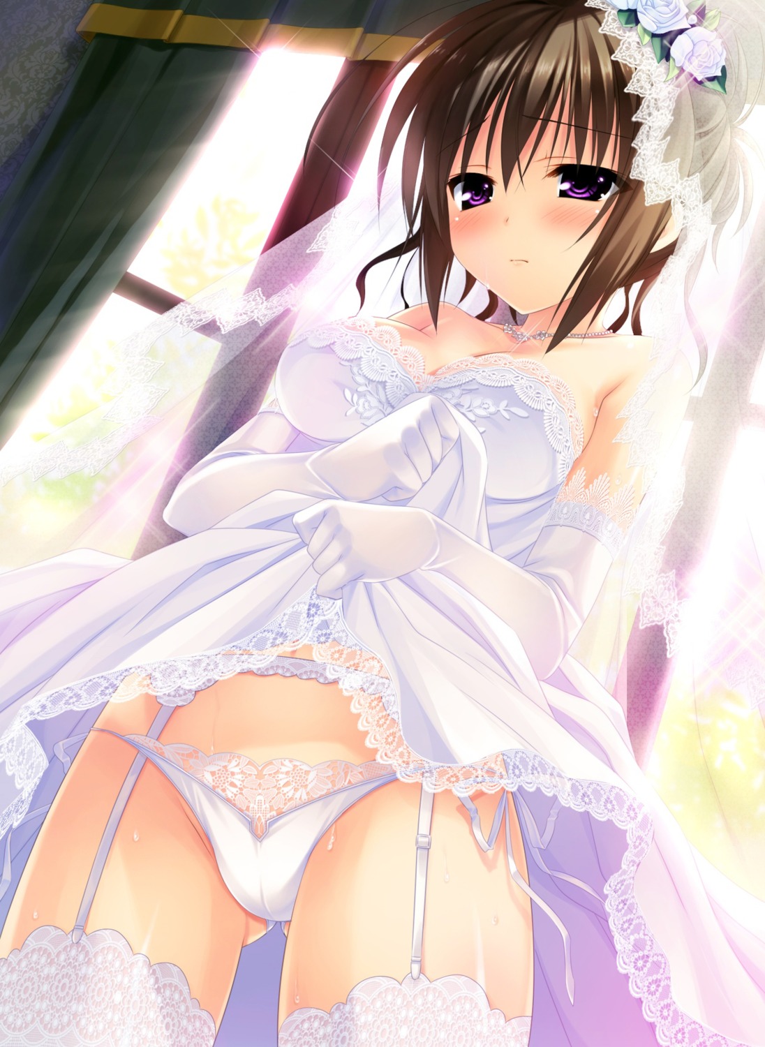 cameltoe dress game_cg garter_belt koiiro_marriage marmalade morikawa_mihono pantsu sasorigatame see_through skirt_lift stockings string_panties thighhighs wedding_dress wet