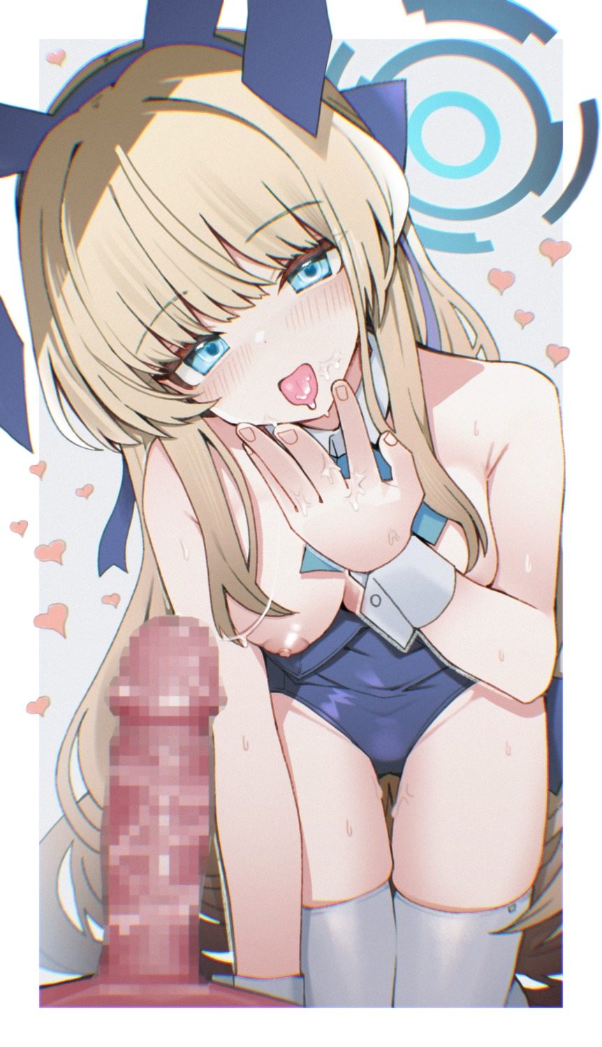 animal_ears asuma_toki blue_archive breasts bunny_ears bunny_girl censored cum halo izuoku nipples no_bra penis thighhighs