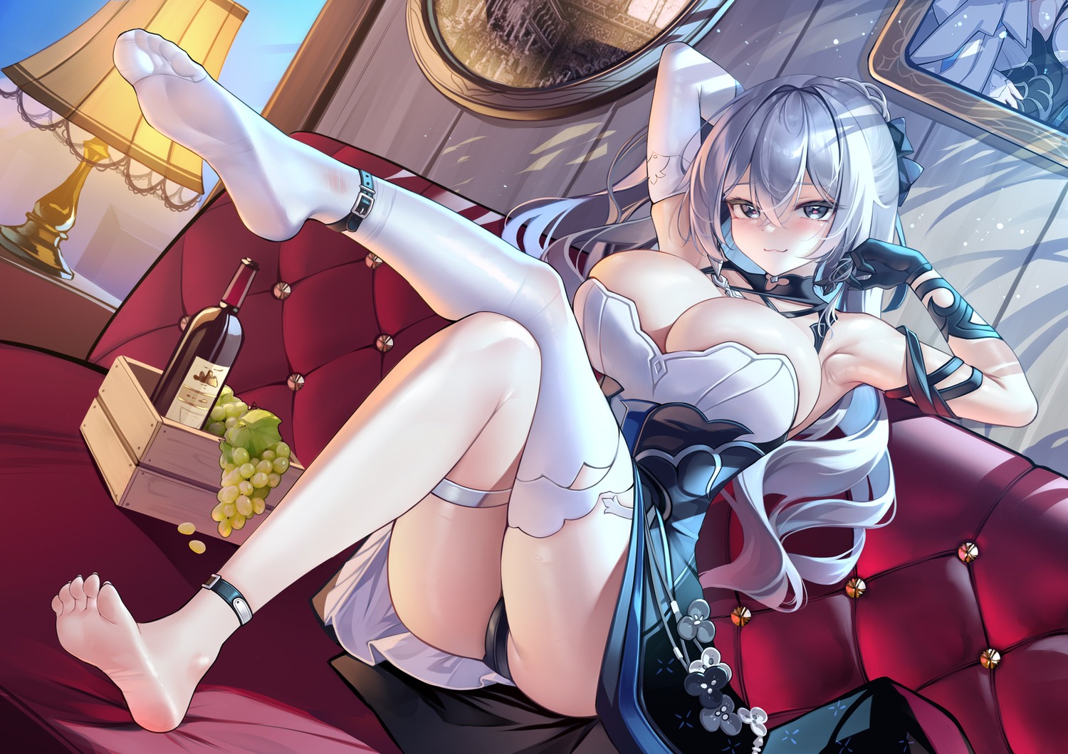 benghuai_xueyuan bronya_zaychik feet garter honkai_impact meion no_bra pantsu skirt_lift thighhighs