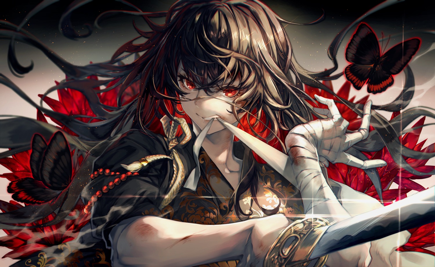 bandages blood dearrose japanese_clothes sword