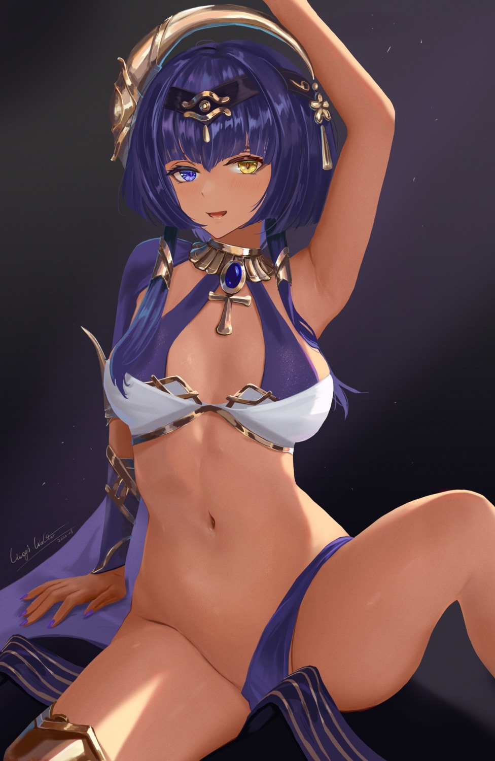 bikini_armor candace genshin_impact heterochromia megi.nalter panty_pull