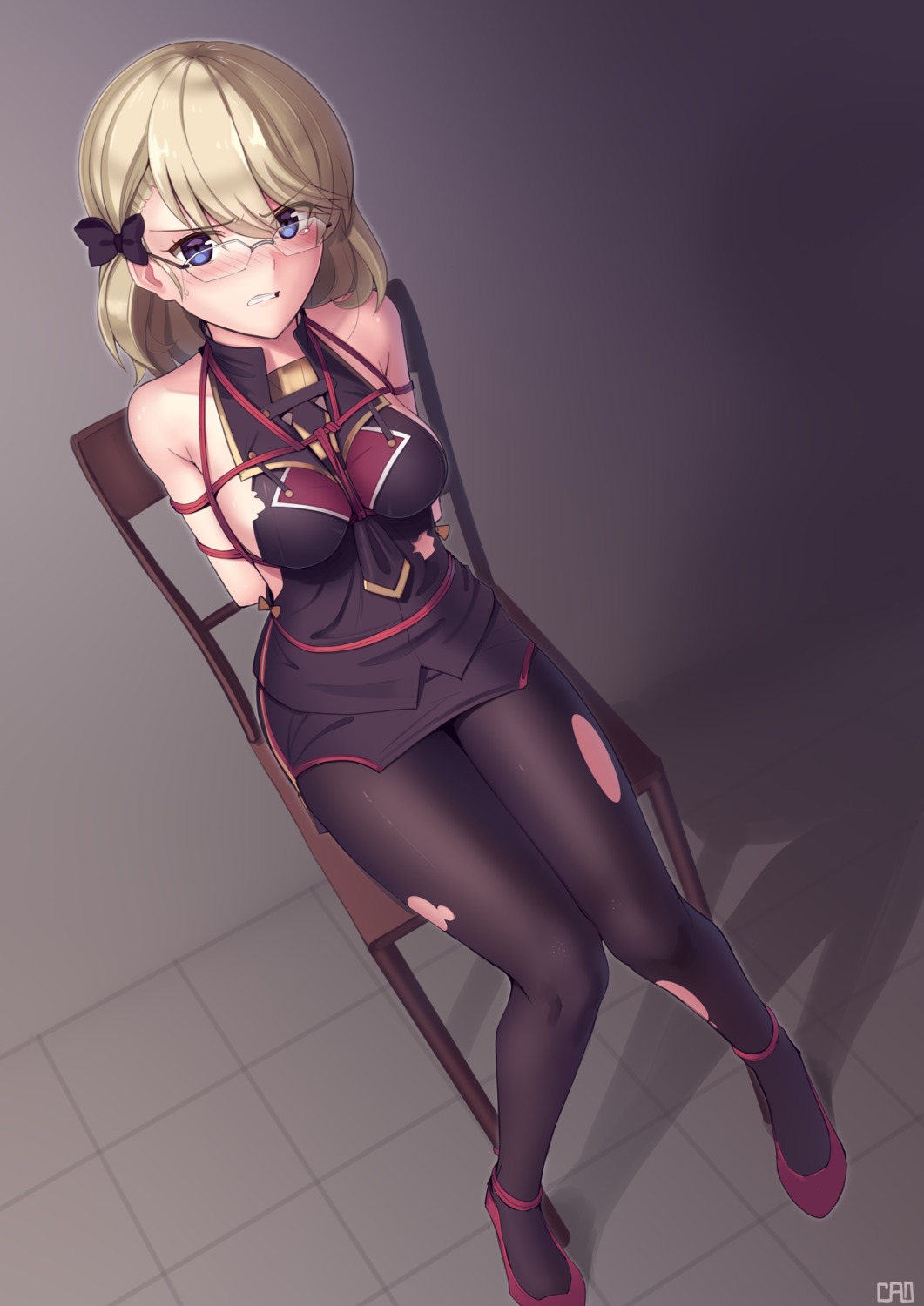 azur_lane bondage heels kaddo megane pantyhose torn_clothes z23_(azur_lane)