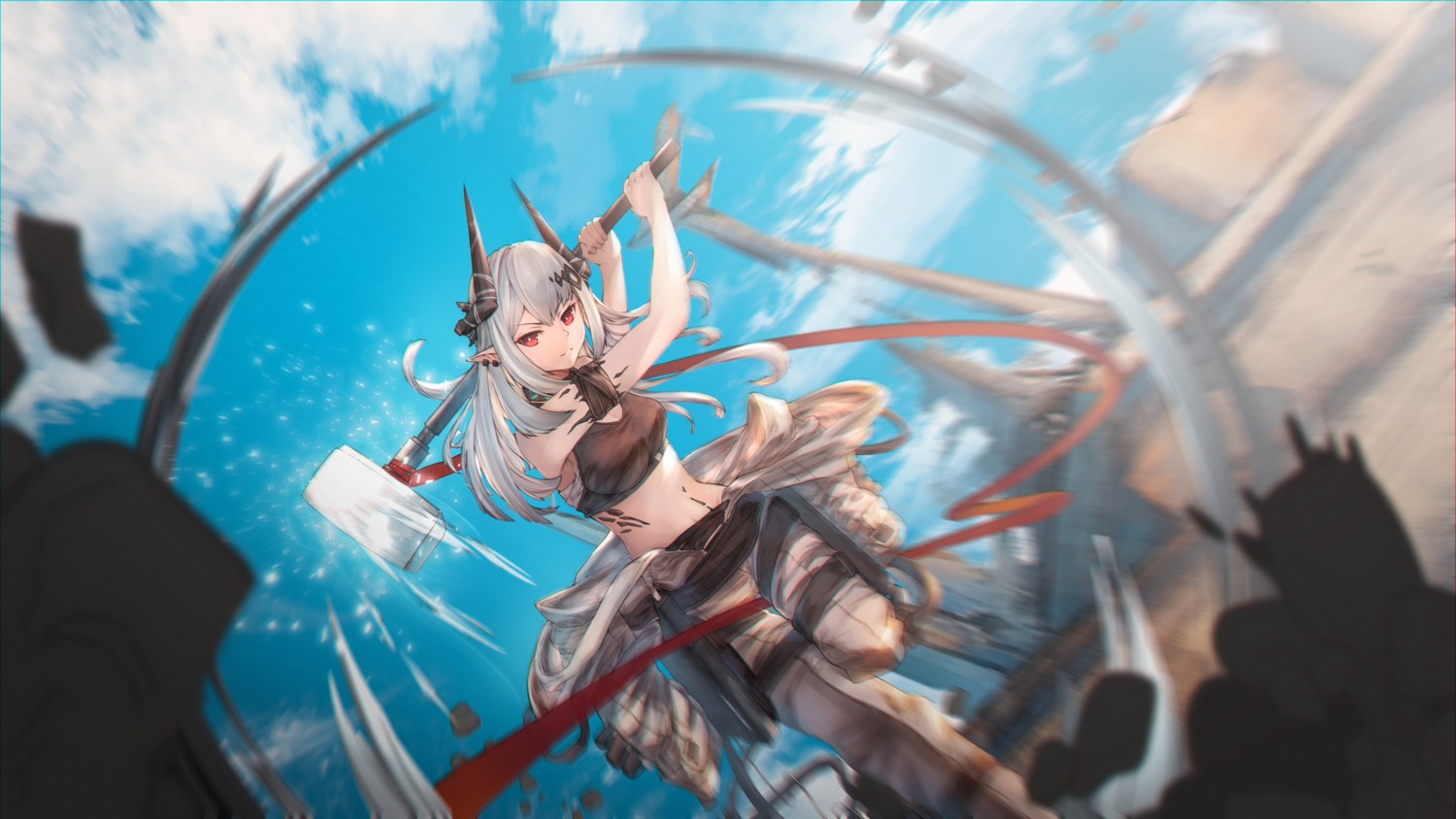 arknights garter horns mudrock_(arknights) pointy_ears wallpaper weapon ygahh