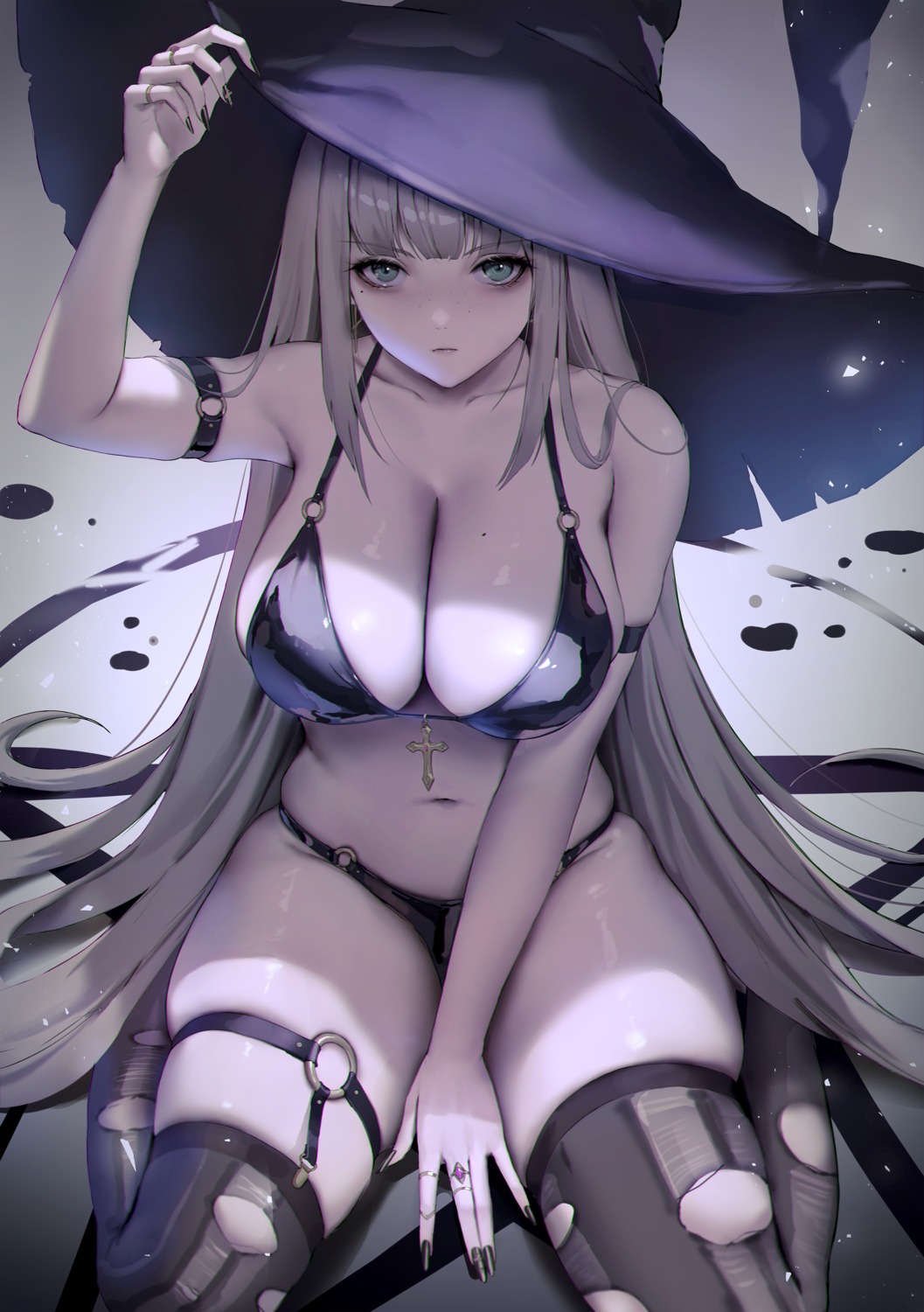 bikini garter jademoon stockings swimsuits thighhighs torn_clothes witch