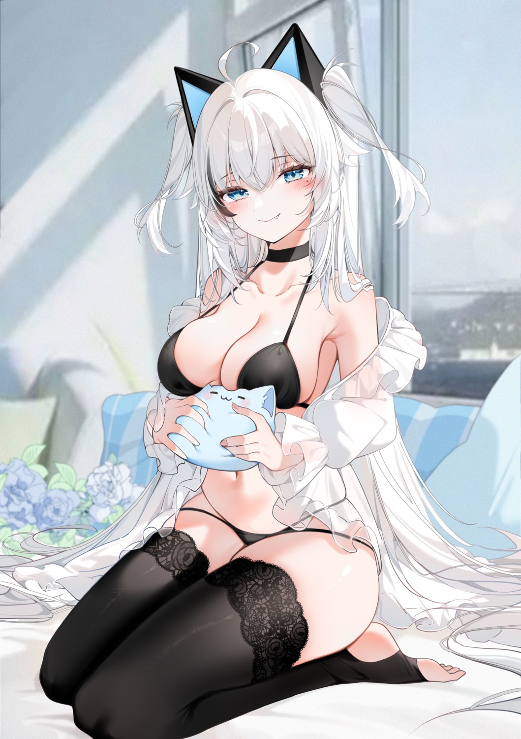 animal_ears bra nekomimi open_shirt pantsu see_through thighhighs yukineko1018