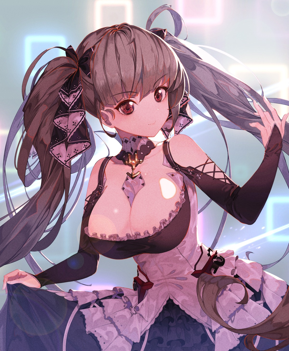 azur_lane cleavage cynd formidable_(azur_lane) gothic_lolita lolita_fashion no_bra skirt_lift