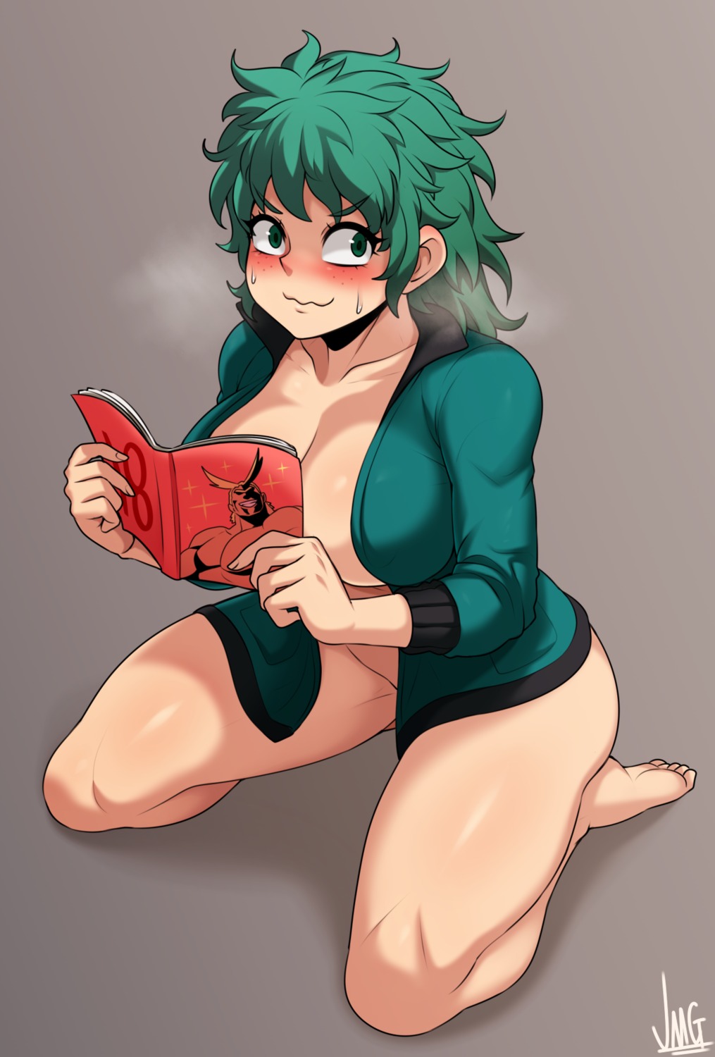 boku_no_hero_academia bottomless genderswap jmg midoriya_izuku no_bra open_shirt