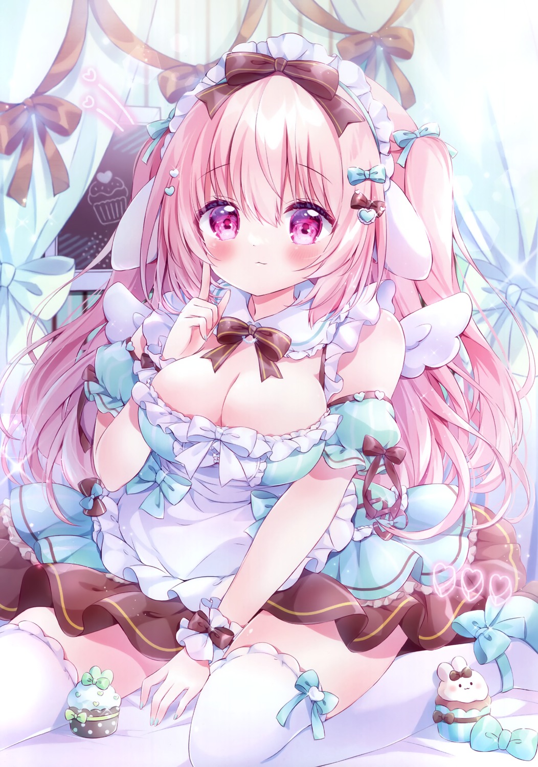 angel animal_ears bunny_ears chiica maid no_bra thighhighs wings