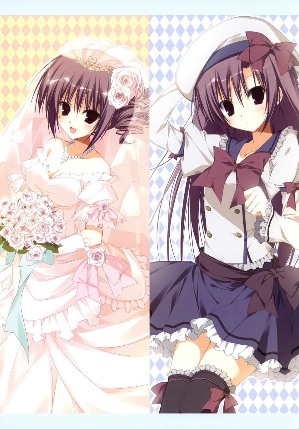 cleavage dress inugami_kira thighhighs wedding_dress