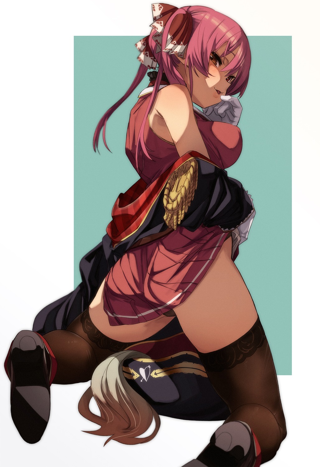 ass erect_nipples fu-ta heterochromia hololive houshou_marine skirt_lift thighhighs