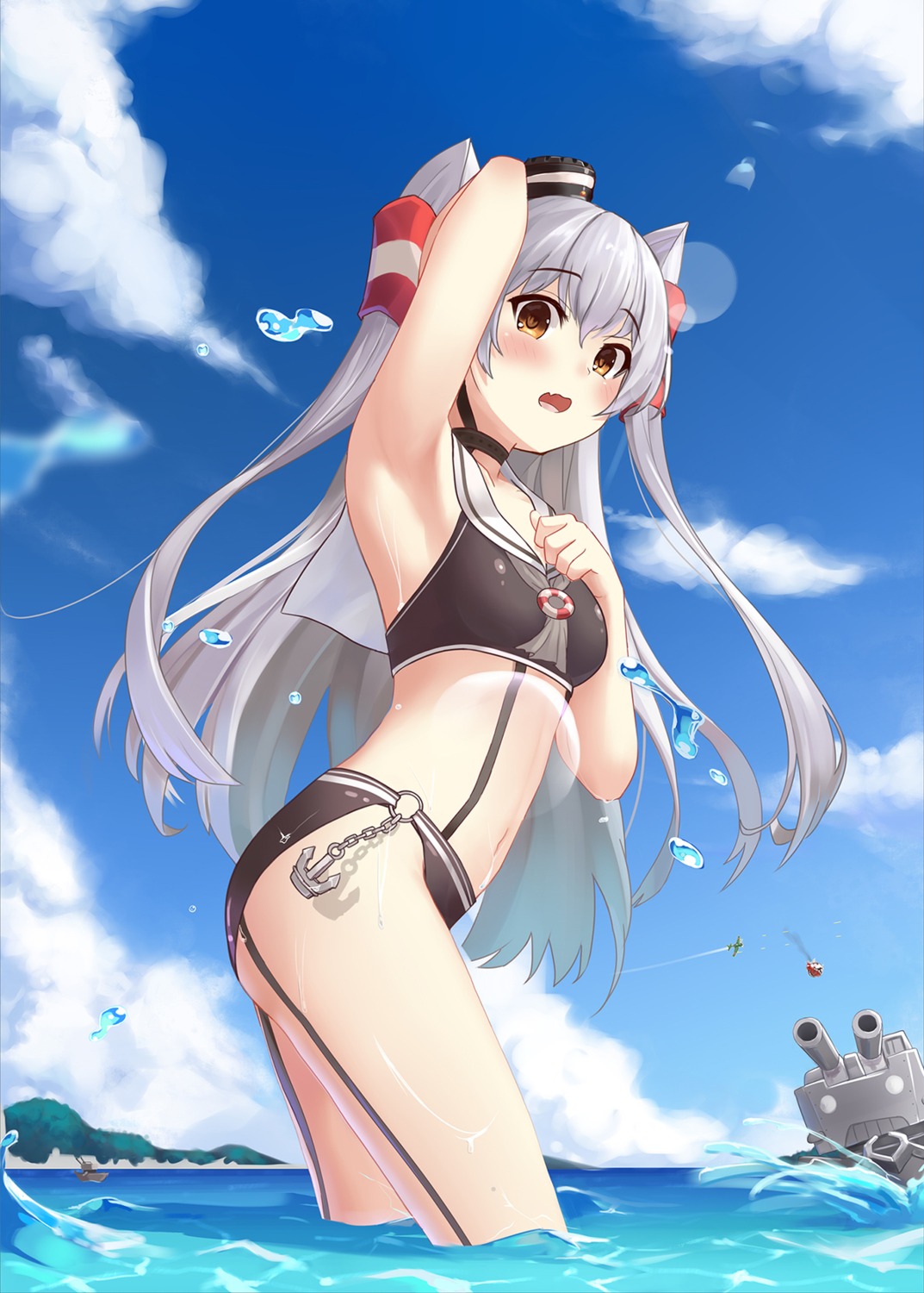 amatsukaze_(kancolle) bikini kantai_collection muji_(majunduo) rensouhou-kun swimsuits wet