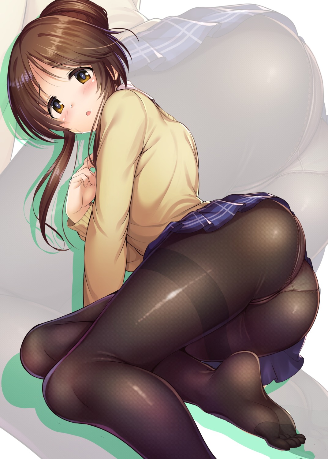 ass feet ment pantsu pantyhose seifuku skirt_lift sweater thong